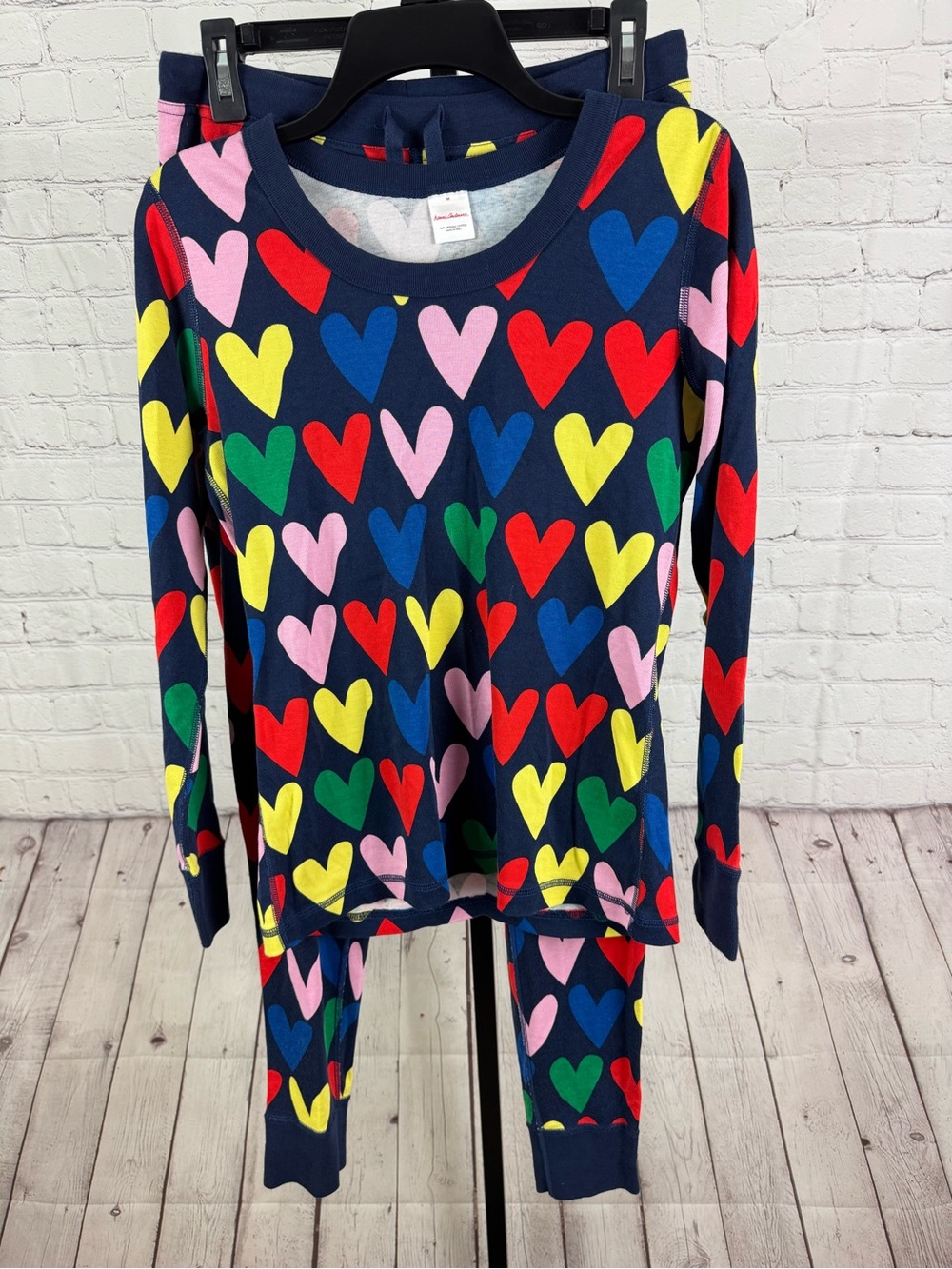 Hanna Andersson Organic Cotton Long John Pajama Set Multi-Color Hearts Size M